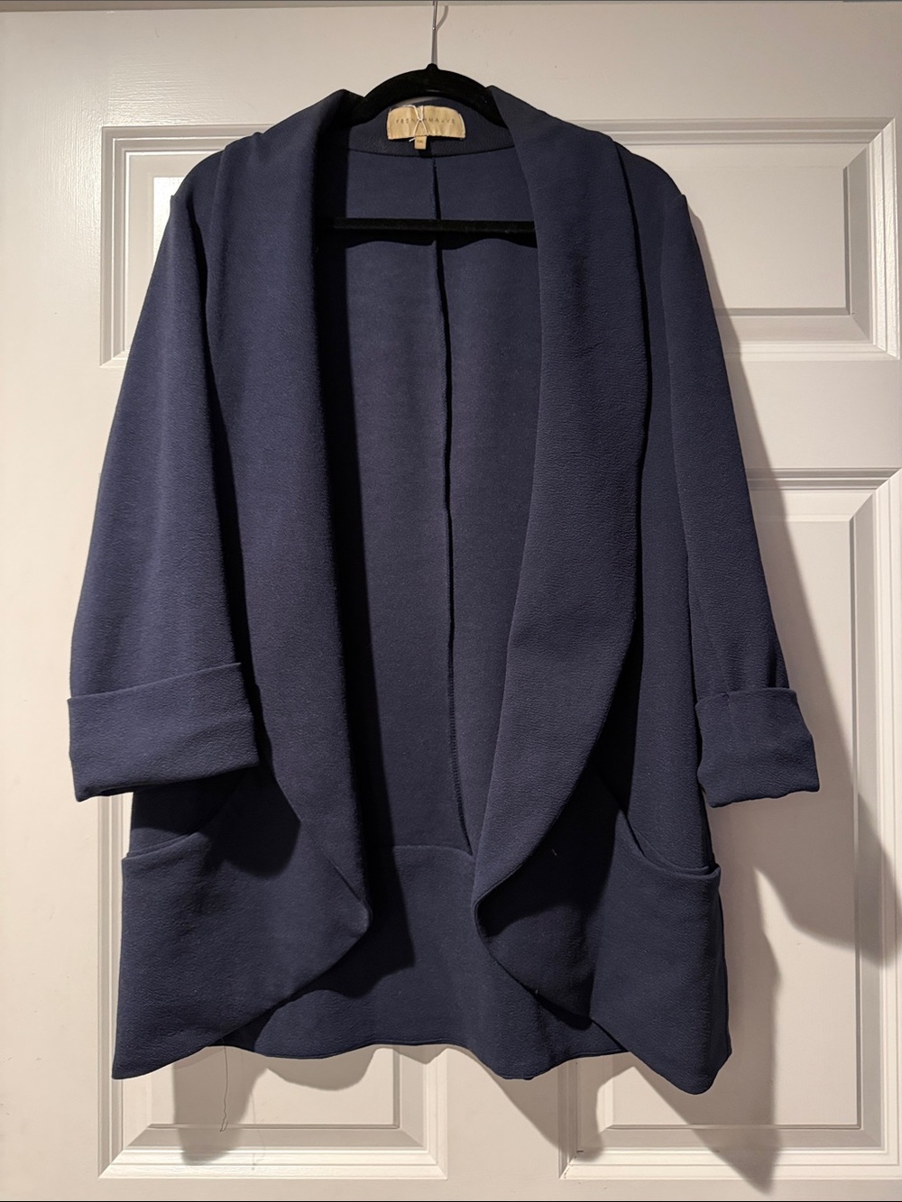 French Mauve Relaxed Open-Front Shawl Collar Jacket in Navy from Stitch Fix